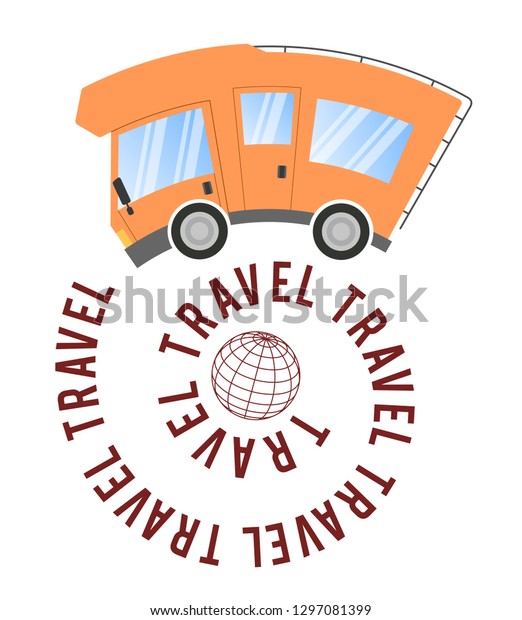 Caravan car confort travel on holiday, speed\
motion, globe ball and text on a\
spiral