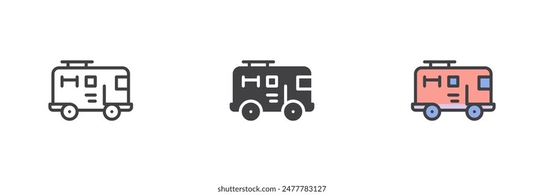 Caravan car different style icon set. Line, glyph and filled outline colorful version, outline and filled vector sign. Symbol, logo illustration. Vector graphics