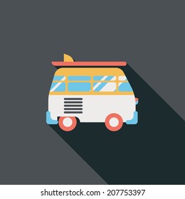 Caravan car flat icon with long shadow