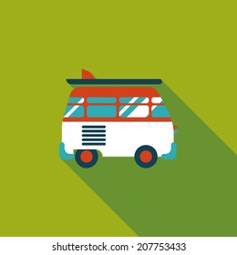 Caravan car flat icon with long shadow