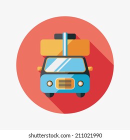 Caravan car flat icon with long shadow