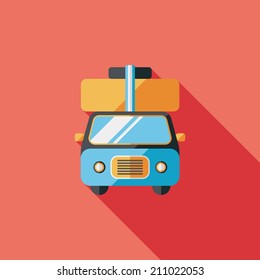 Caravan car flat icon with long shadow