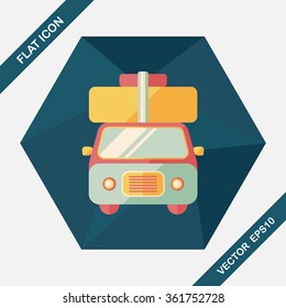 Caravan car flat icon with long shadow