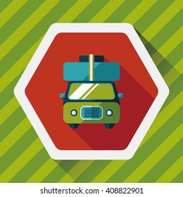 Caravan car flat icon with long shadow