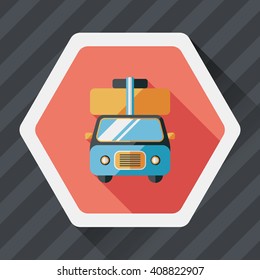 Caravan car flat icon with long shadow