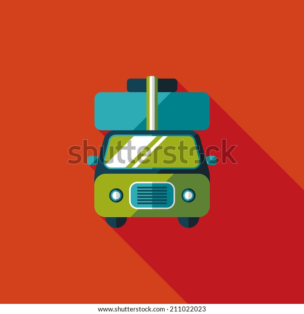 Caravan car flat icon with
long shadow