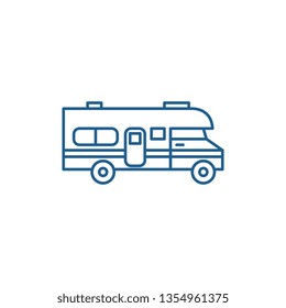 Caravan car line icon concept. Caravan car flat  vector symbol, sign, outline illustration.