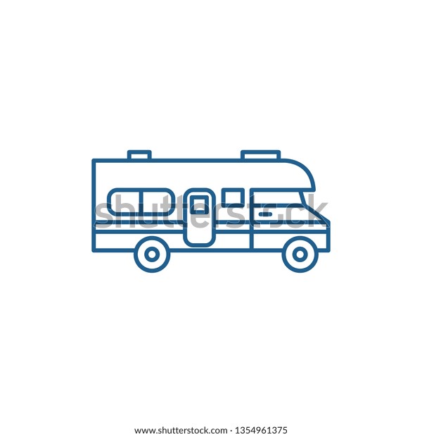 Caravan car line icon concept.
Caravan car flat  vector symbol, sign, outline
illustration.