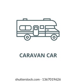 Caravan car line icon, vector. Caravan car outline sign, concept symbol, flat illustration