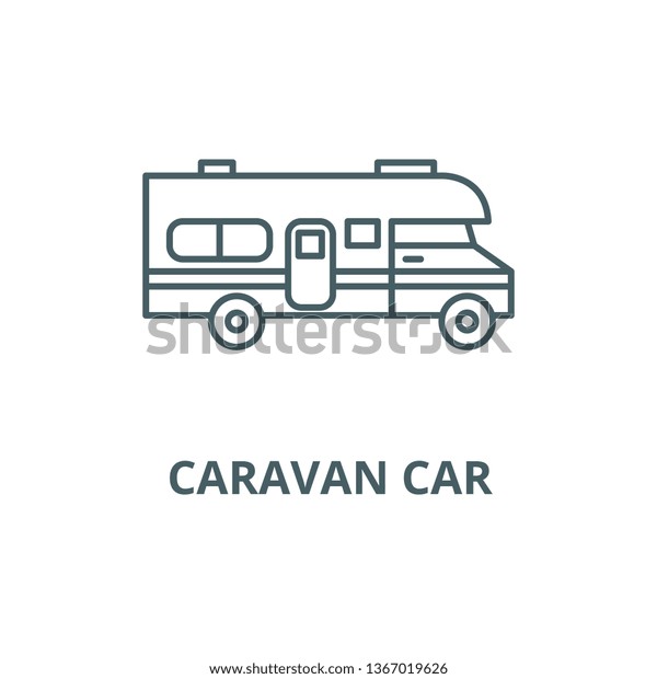 Caravan car line icon, vector. Caravan\
car outline sign, concept symbol, flat\
illustration