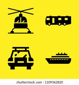 caravan, car, ship and helicopter vector icon set. Sample icons set for web and graphic design