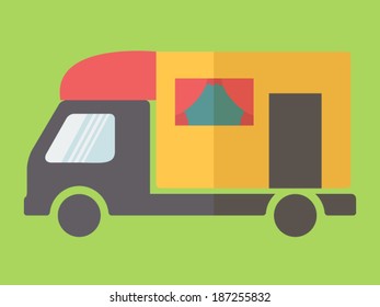 Caravan car, transport icon, flat design vector