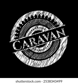 Emblema de giz de caravana, estilo retro, giz ou textura de quadro-negro. Ilustração de vetor. Detalhado. 