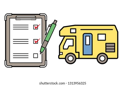 caravan and checklist and ballpoint