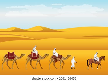 Caravan in the desert. Vector illustration