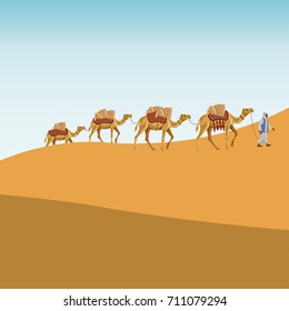 Caravan in the desert. Vector illustration