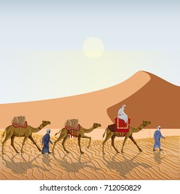 Caravan in the desert. Vector illustration