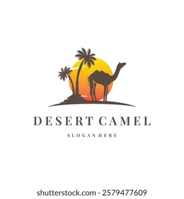 caravan design camel logo silhouette desert animal simple minimalist template icon symbol