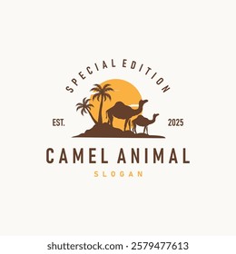 caravan design camel logo silhouette desert animal simple minimalist template icon symbol