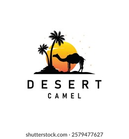 caravan design camel logo silhouette desert animal simple minimalist template icon symbol