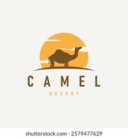 caravan design camel logo silhouette desert animal simple minimalist template icon symbol