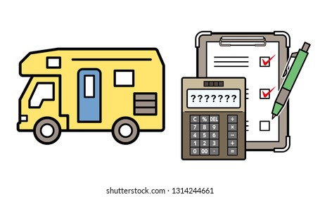 caravan and electronic calculator and checklist