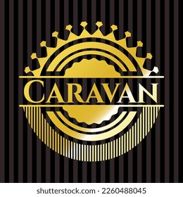 Caravan gold emblem or badge. Vector Illustration. Detailed. 