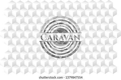 Caravan grey emblem. Retro with geometric cube white background
