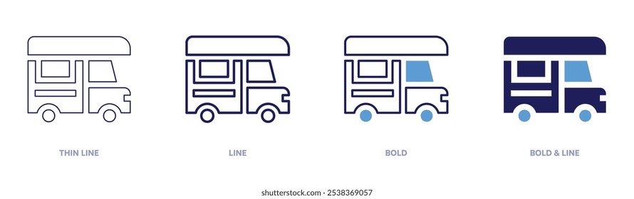 Ícone de caravana em 4 estilos diferentes. Linha fina, Linha, Negrito e Linha Negrito. Estilo duotônico. Traçado editável.