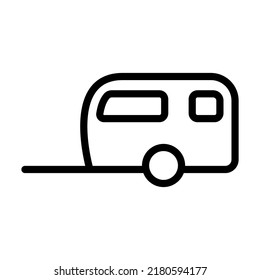 Caravan icon. Camper, motorhome. Editable strokes. Black contour linear silhouette. Side view. Vector simple flat graphic illustration. Isolated object on a white background. Isolate.