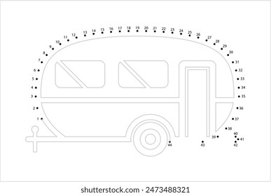 Caravan Icon Connect The Dots, Travel Trailer, Camper Icon, Towed Trailer, Travel Trailer, Tourer, Camp Vector Art Illustration, Puzzle Game Containing A Sequence Of Numbered Dots
