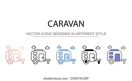 Design de ícone de caravana com ilustração de estoque de fundo branco