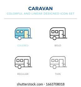 caravan icon in different style vector illustration. one colored and black caravan vector icons designed in filled, outline, line and stroke style can be used for web, mobile, ui
