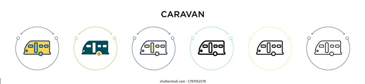 Caravan icon in filled, thin line, outline and stroke style. Vector illustration of two colored and black caravan vector icons designs can be used for mobile, ui, web