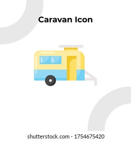 Caravan Icon with Flat Color Style, Vector Editable 