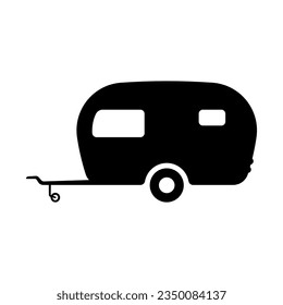 Caravan icon. Motorhome, camper. Black silhouette. Side view. Vector simple flat graphic illustration. Isolated object on a white background. Isolate.