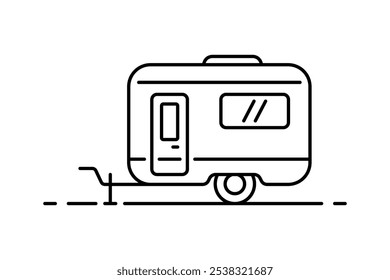 Icono de la caravana. Caravana, autocaravana, caravana. Silueta lineal de contorno negro. Trazos editables. Vista lateral. Vector simple ilustración gráfica plana. Objeto aislado sobre fondo blanco. Aislar.