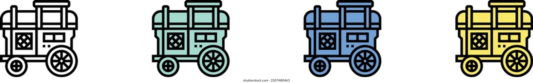 caravan icon. Outline, Green, Blue and Yellow Style Design Isolated On White Background