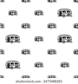 Caravan Icon Seamless Pattern, Travel Trailer, Camper Icon, Towed Trailer, Travel Trailer, Tourer, Camp Vector Art Illustration