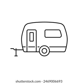 Caravan icon. Trailer. Motorhome, camper. Black contour linear silhouette. Editable strokes. Side view. Vector simple flat graphic illustration. Isolated object on a white background. Isolate.