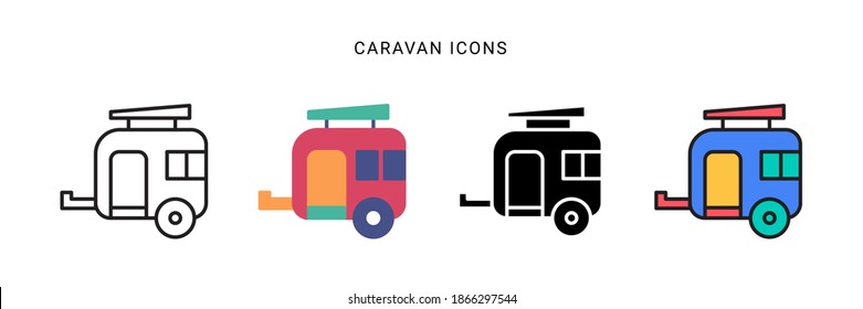 caravan icon vector with four different style. isolated in white background