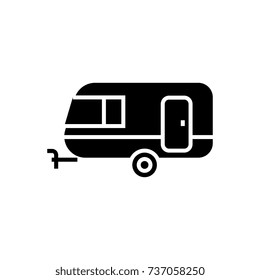 caravan icon, vector illustration, black sign on isolated background