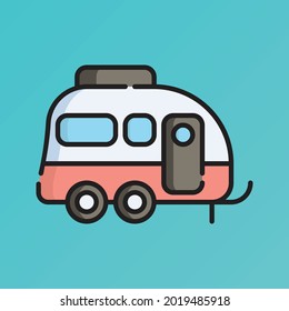 Caravan Icon Vector Illustration. Flat Outline Cartoon. Travel and Tourism Icon Concept Isolated Premium Vector