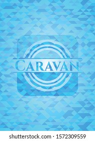 Caravan light blue emblem. Mosaic background