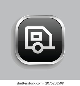 caravan line icon design. Glossy Button style rounded rectangle isolated on gray background. Vector illustration