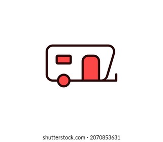 Icono de línea de caravana. Símbolo vectorial en estilo plano y a la moda sobre fondo blanco. Cantar de viajes para diseño.