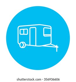 Caravan line icon for web, mobile and infographics. Vector white icon on the light blue circle isolated on white background.