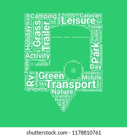 Caravan location word cloud vector design creative concept. Caravan location icon shape. Trendy vector word collection.