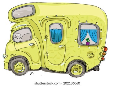 caravan - motor home - cartoon