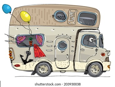 Caravan - Motor Home - Cartoon